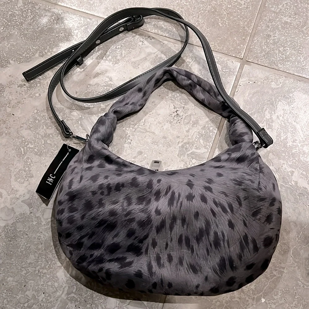 INC Gray Olivya Nylon 43 Removable Crossbody Strap Single Strap Hobo Handbag NEW